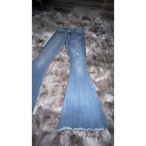 Revolve Pistola Women’s Ultra flare Leg  Distressed Pants- Fray /RawHem, Size 28 - Picture 6 of 14